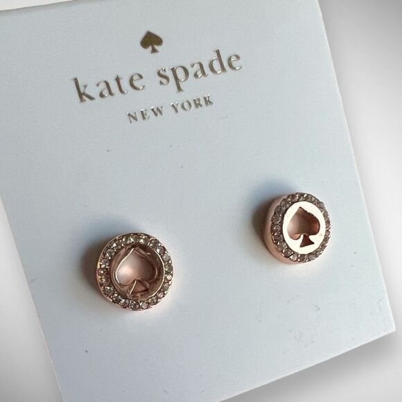 New ♠️ Kate Spade Rose Gold ‘Spot the Spade’ Pavè Halo Spade Studs Post Earrings - Picture 4 of 12